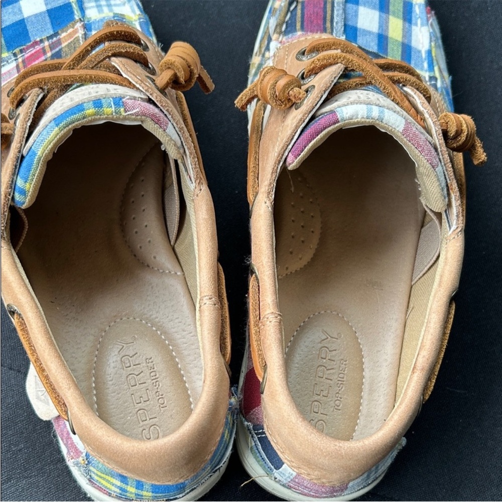 Sperry Multicolor Plaid Canvas Boat Shoes with Tan Leather Accents Women Size 7 - Picture 9 of 9